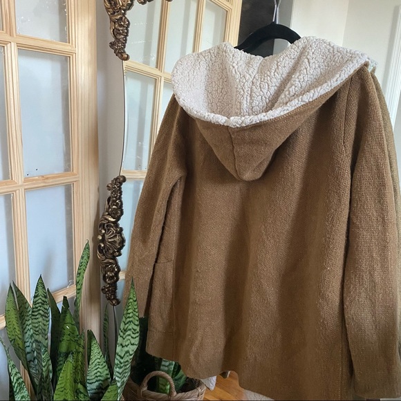 Zara Tan Faux Shearling Knit Hooded Cardigan - Picture 5 of 7